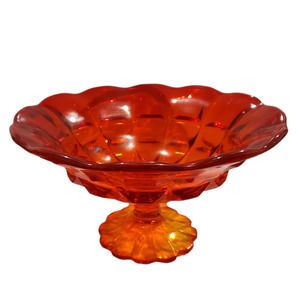 Vintage Red Amber Glass Fruit Footed Bowl